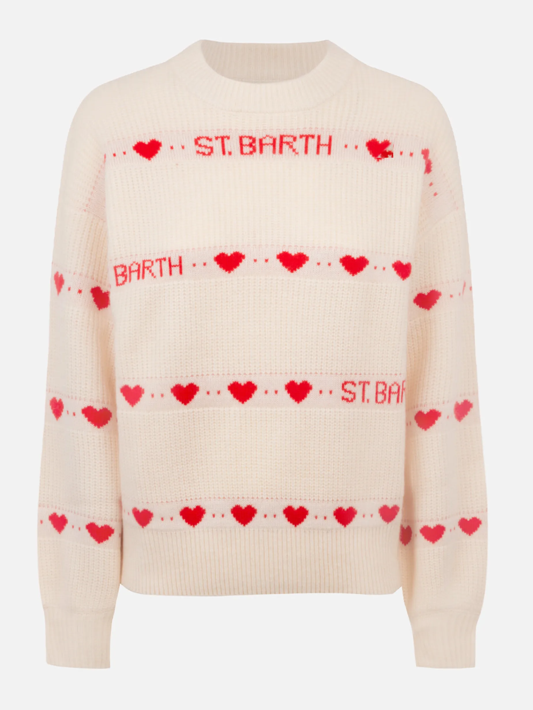 Maglione bianco da donna a coste Danya con stampa a cuore