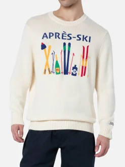 Maglione bianco da uomo Bombardino con ricamo Après ski