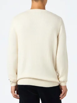 Maglione bianco da uomo Bombardino con stampa St. Moritz Top of the World | ST. MORITZ TOP OF THE WORLD SPECIAL EDITION