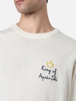 Maglione bianco da uomo Heron con ricamo King of apres ski