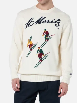 Maglione bianco da uomo Heron con stampa jacquard St. Moritz ski | ST. MORITZ TOP OF THE WORLD SPECIAL EDITION