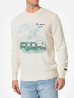 Maglione bianco da uomo Heron con stampa jacquard Mountain lover