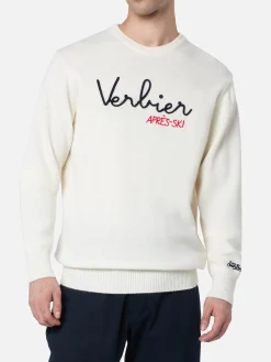 Maglione bianco da uomo Heron con ricamo Verbier apres ski