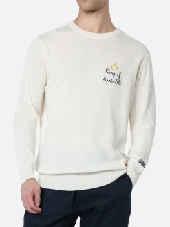 Maglione bianco da uomo Heron con ricamo King of apres ski