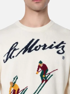 Maglione bianco da uomo Heron con stampa jacquard St. Moritz ski | ST. MORITZ TOP OF THE WORLD SPECIAL EDITION