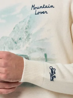 Maglione bianco da uomo Heron con stampa jacquard Mountain lover