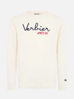 Maglione bianco da uomo Heron con ricamo Verbier apres ski