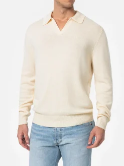 Maglione bianco da uomo misto cashmere con collo a polo Covent