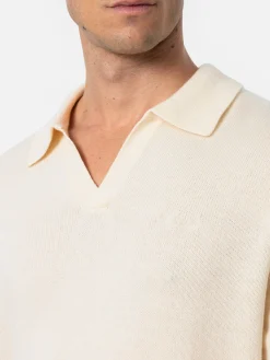 Maglione bianco da uomo misto cashmere con collo a polo Covent