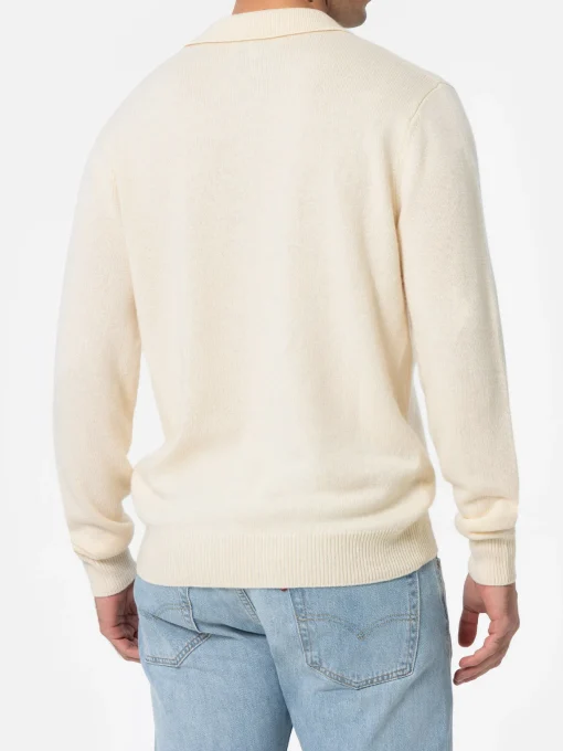 Maglione bianco da uomo misto cashmere con collo a polo Covent