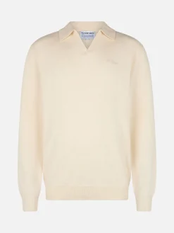 Maglione bianco da uomo misto cashmere con collo a polo Covent