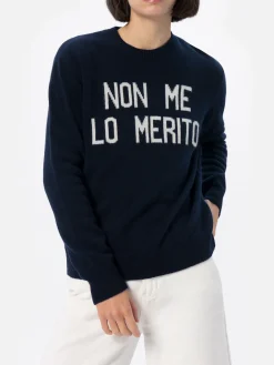 Maglione blu da donna New Queen con stampa Non me lo merito