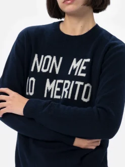 Maglione blu da donna New Queen con stampa Non me lo merito