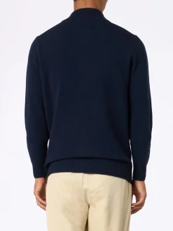 Maglione blu in Lambswool con cerniera a un quarto da uomo Jermyn