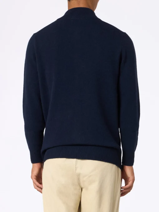 Maglione blu in Lambswool con cerniera a un quarto da uomo Jermyn