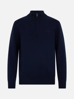 Maglione blu in Lambswool con cerniera a un quarto da uomo Jermyn