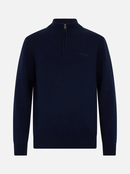Maglione blu in Lambswool con cerniera a un quarto da uomo Jermyn