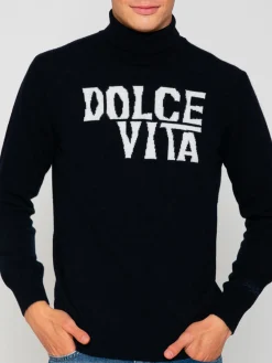 Maglione blu in misto cashmere