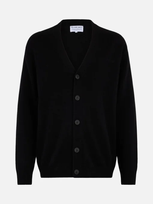 Maglione cardigan nero in misto cashmere da uomo Herrison