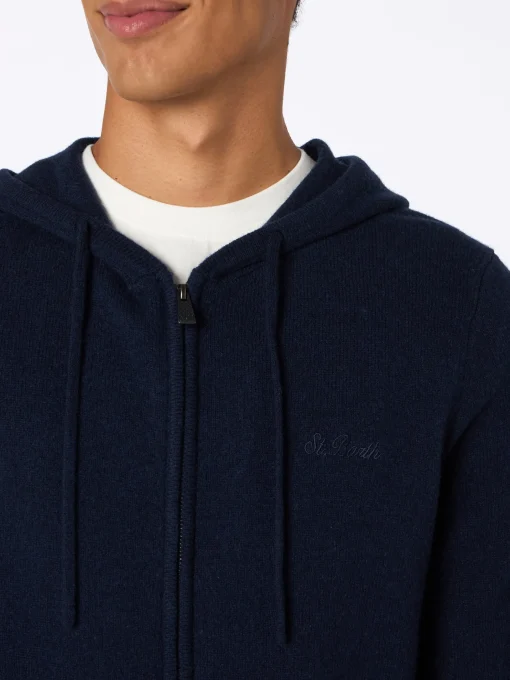 Maglione con cappuccio Notting in lambswool blu navy da uomo