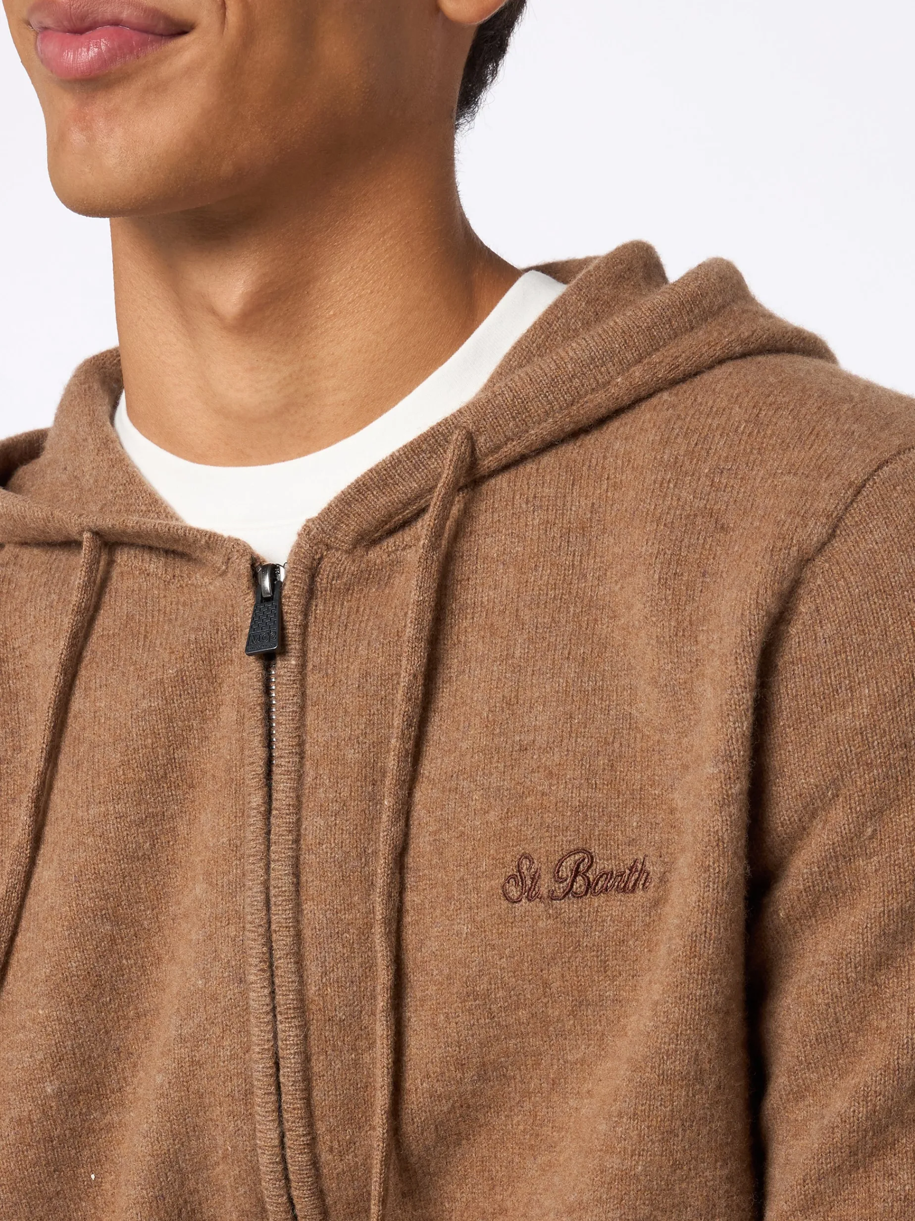 Maglione con cappuccio Notting in lambswool color cammello da uomo