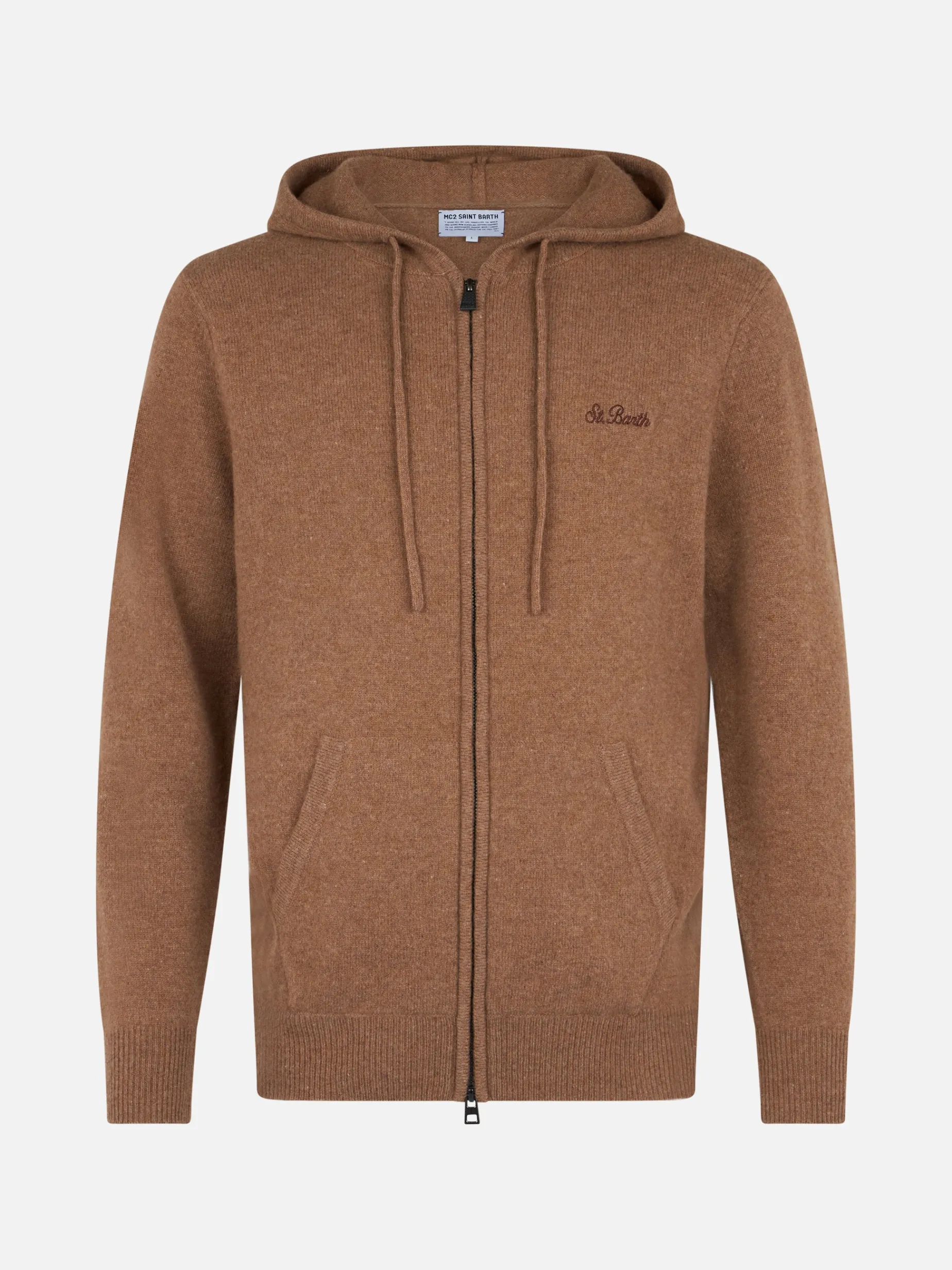 Maglione con cappuccio Notting in lambswool color cammello da uomo