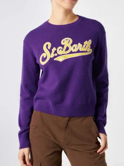 Maglione corto da donna viola