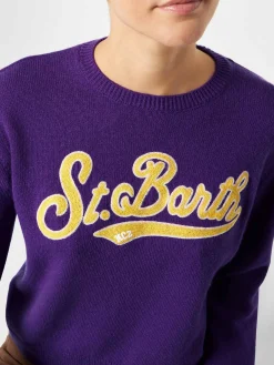 Maglione corto da donna viola