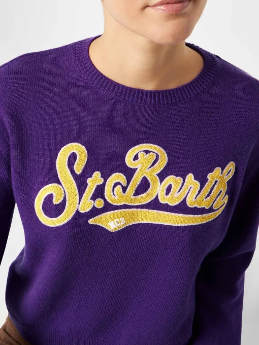 Maglione corto da donna viola