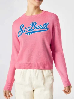 Maglione cropped rosa da donna