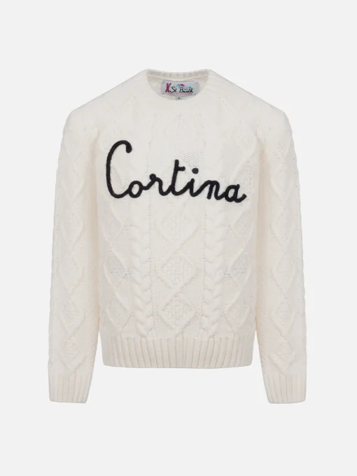 Maglione da bambina a trecce Malmo con ricamo Cortina