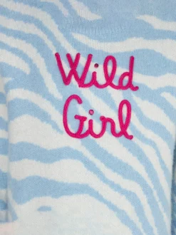 Maglione da bambina garzato stampa zebrata con ricamo Wild Girl