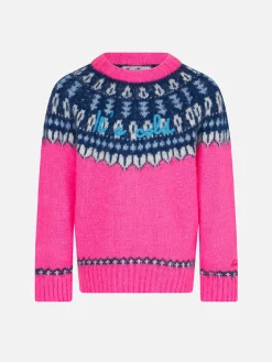 Maglione da bambina girocollo garzata con jacquard nordico