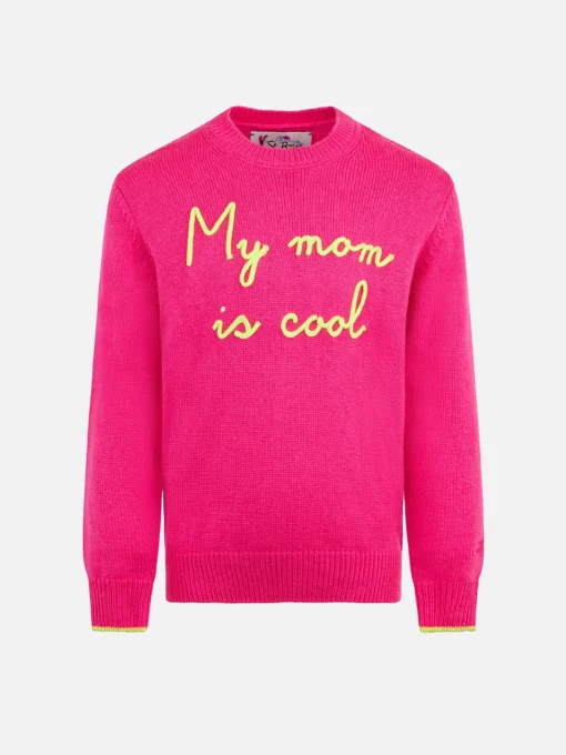 Maglione da bambina girocollo con ricamo My mom is Cool