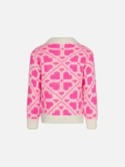Maglione da bambina girocollo garzato con stampa cuori