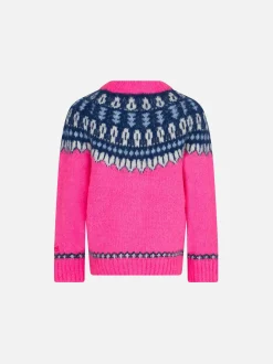 Maglione da bambina girocollo garzata con jacquard nordico