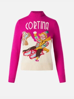 Maglione da bimba girocollo con jacquard Cortina postcard