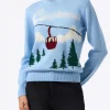 Maglione da donna azzurro chiaro New Queen Courma Pines stampa cartolina
