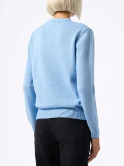 Maglione da donna azzurro chiaro New Queen Courma Pines stampa cartolina