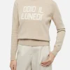 Maglione da donna beige New Queen con stampa Odio il Lunedì