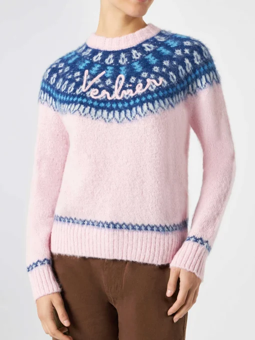 Maglione da donna con jacquard nordico e ricamo Verbier