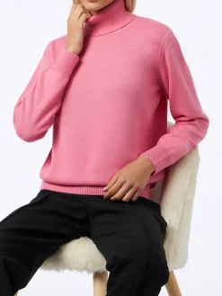 Maglione da donna dolcevita rosa lavorato a maglia