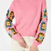 Maglione da donna girocollo ultra morbido con maniche lavorate all'uncinetto