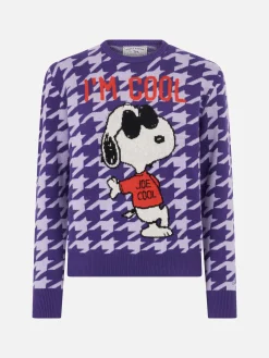 Maglione da donna girocollo pied de poule con stampa Snoopy | EDIZIONE SPECIALE SNOOPY PEANUTS™