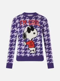 Maglione da donna girocollo pied de poule con stampa Snoopy | EDIZIONE SPECIALE SNOOPY PEANUTS™