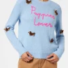 Maglione da donna in misto alpaca con patch cagnolini e ricamo Puppies Lover