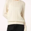 Maglione da donna in misto cashmere lavorato a maglia a trecce bianco sporco Sorbonne