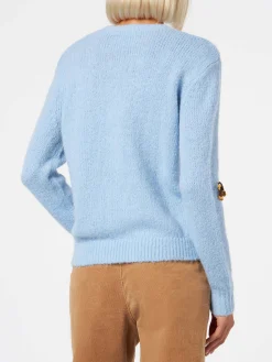 Maglione da donna in misto alpaca con patch cagnolini e ricamo Puppies Lover