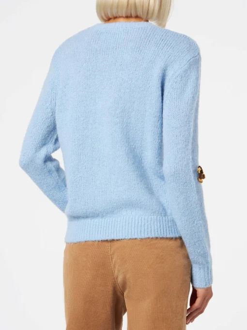 Maglione da donna in misto alpaca con patch cagnolini e ricamo Puppies Lover