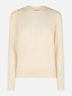 Maglione da donna in misto cashmere lavorato a maglia a trecce bianco sporco Sorbonne